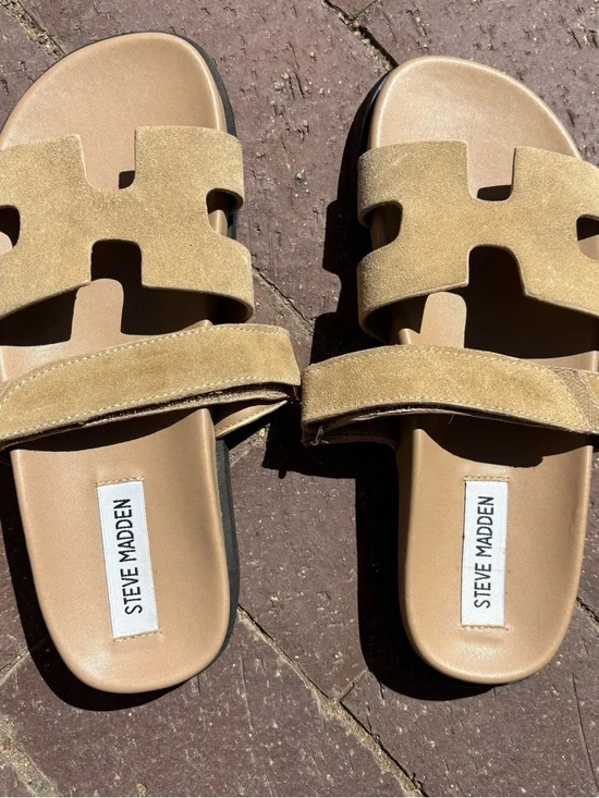Steve Madden Tan Suede Mayven Slide Sandals - Picture 1 of 2